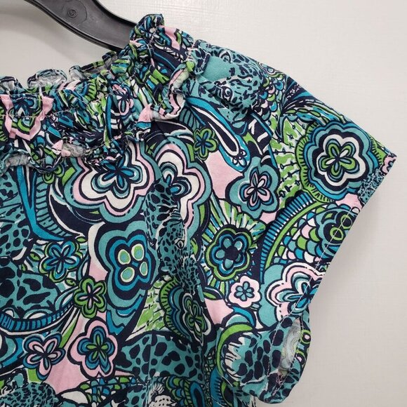 Lilly Pulitzer Girl's Teal Multi Tiger Paisley Print Flutter Sleeve Dress Sz 14 - Picture 3 of 8